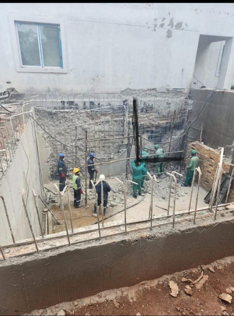 Concrete Splitting with Darda rock splitter in wine Celler.